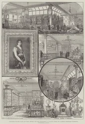 Möbel-, Bild-, Glas- und Porzellan-, Bronze- und Lampenabteilungen des Großhandelslagers von Messers Silber und Fleming, Wood-Street, London